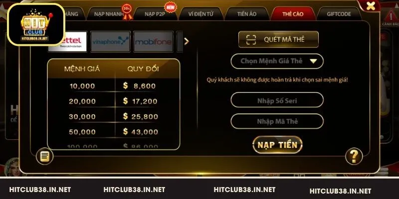 Cách nạp tiền HitClub bằng thẻ cào nhanh và đơn giản