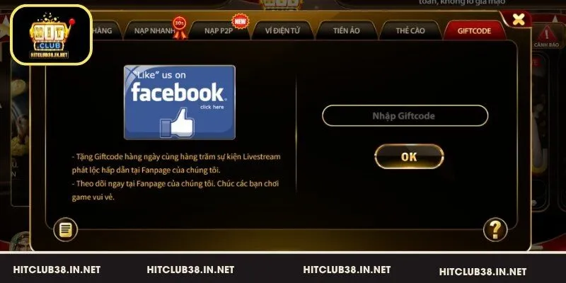 Sử dụng mã Giftcode để cộng tiền vào tài khoản HitClub