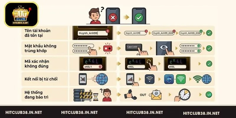 Tổng hợp lỗi đăng ký HitClub và cách xử lý hiệu quả